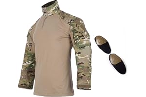 KASISO GEAR G3 Combat Shirt with Elbow Pads, Outdoor Hunting Sport Camouflage t-Shirt， Tactical Military Airsoft Clothing