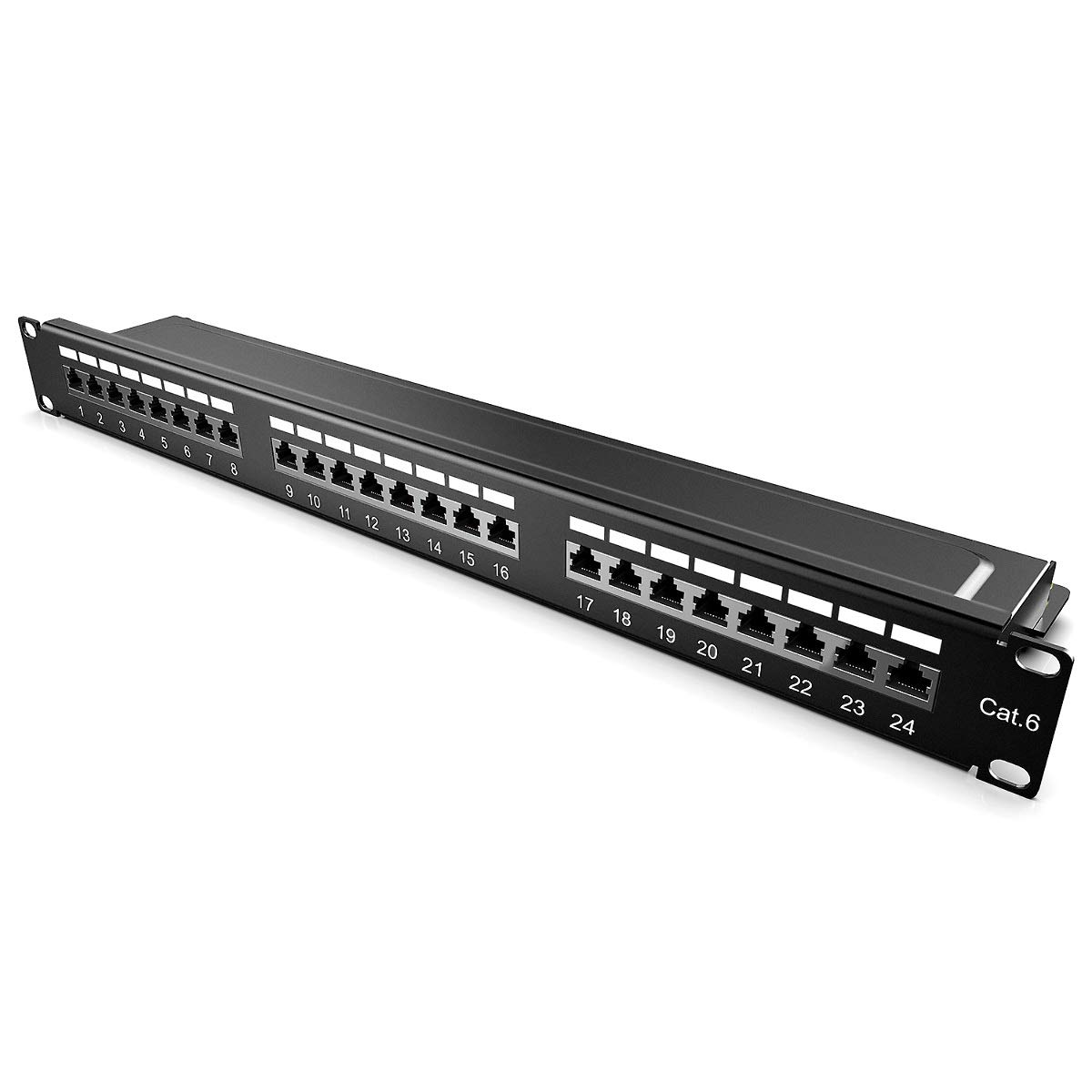 kwmobile 24 Port Cat6 Patch Panel - 19 Inch Cat 6 Network Patch Panel Mountable Rack RJ45 Ethernet Hub with Cable Management Bar and Accessories