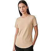 MON CHOU Women’s 100% Organic Peruvian Pima Cotton Crew Neck T-Shirt Relaxed Fit Short Sleeve Curved Hem Everyday Loungewear