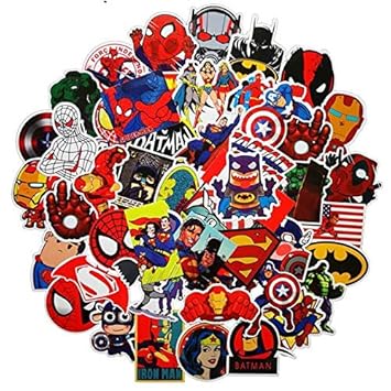 Amazon Com 50 Pcs Superhero Stickers Wallpaper Decal Motorcycle Fridge Skateboard Doodle Funny Stickers For Auto Laptop Trunk Baby