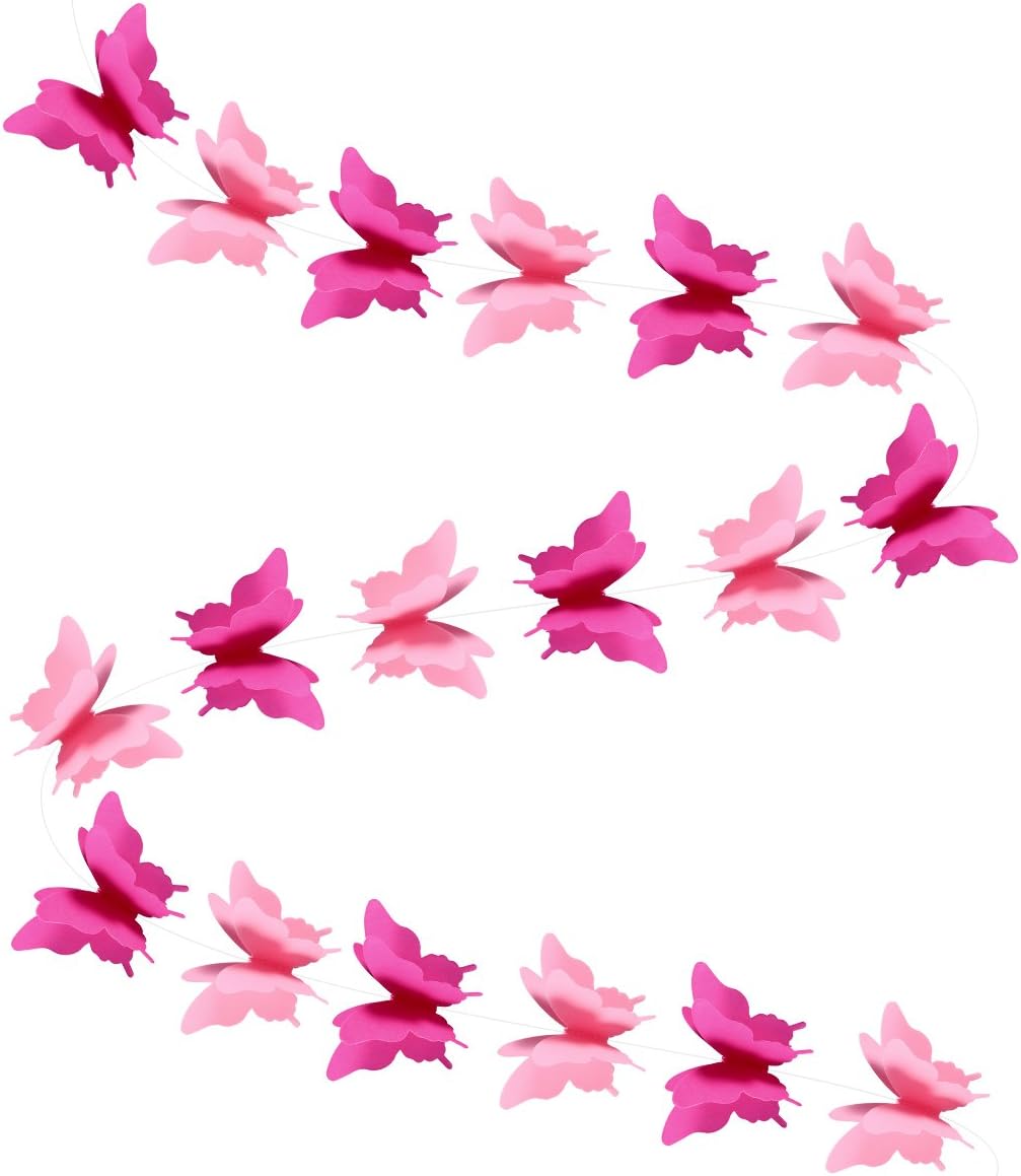 BESTOYARD Paper Garland Butterfly Banner 3D Butterfly Bunting Garland for Wedding Birthday Party Baby Shower (Pink)