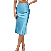 LYANER Women's Satin Silky Side Zipper Elastic High Waist Ruffle Hem Flared Midi Skirt