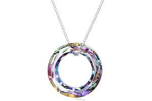 AOBOCO Circle Crystal Necklace 925 Sterling Silver Circle Necklace with Austrian Crystal Jewelry Birthday Christmas Gifts for