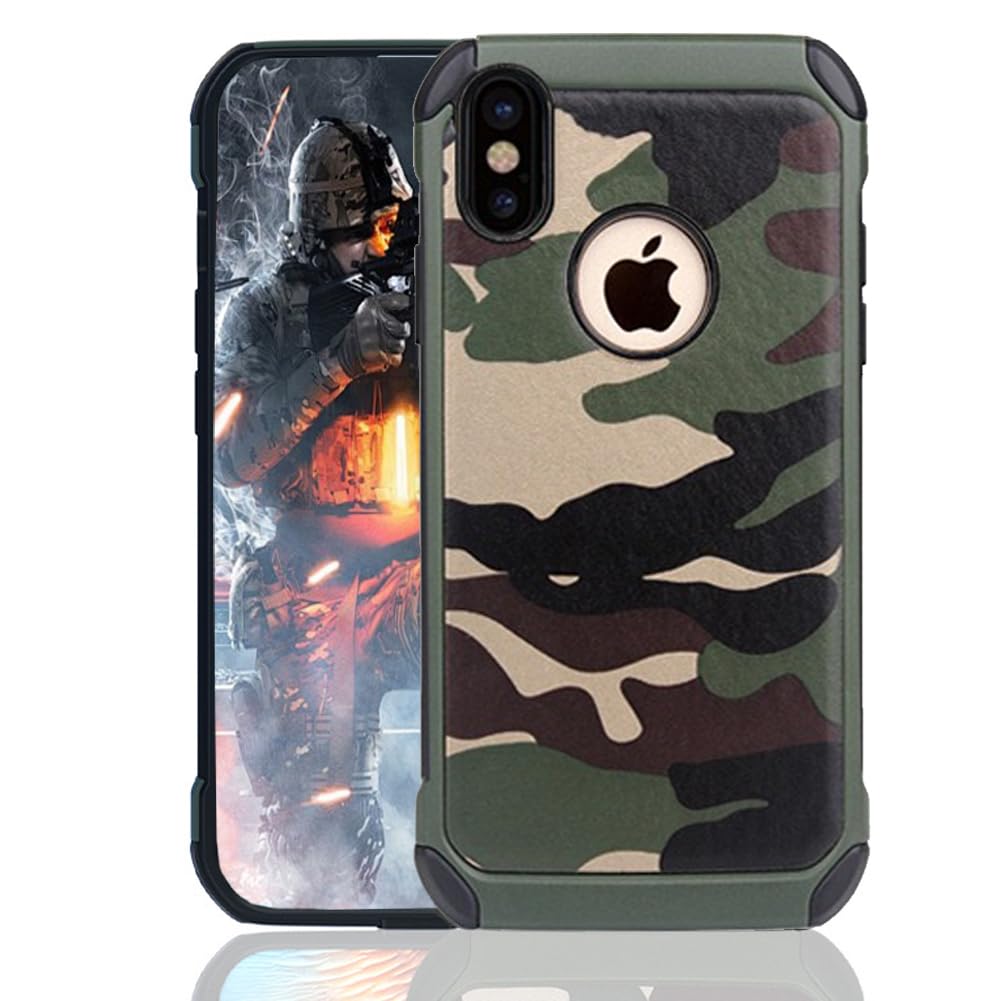 leobray for iPhone XR case,Heavy Duty Protective Bumper Shockproof Armor Ultra Hybrid Rugged Camouflage Case for iPhone XR-Camo Green — image 1