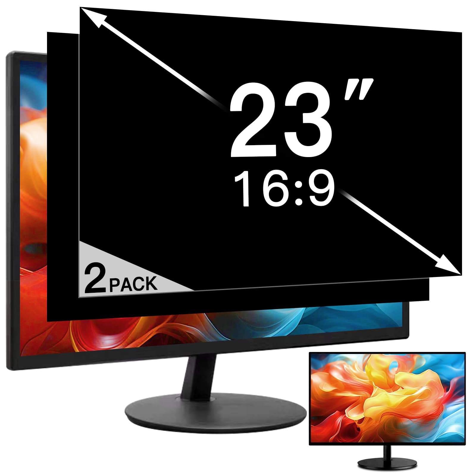 Photo 1 of 2 Pack 23 Inch Privacy Screen for Computer Monitor 16:9 Aspect Ratio, Eye Protection Anti Glare Computer Screen Cover, Removable Anti-Scratch Computer Screen Privacy Shield for 23'' Widescreen Monitor