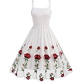 Women's Spaghetti Strap Floral Embroidered Dress for Women Embroidery Rose Dress Sleeveless Tulle Prom Cocktail Party Dress