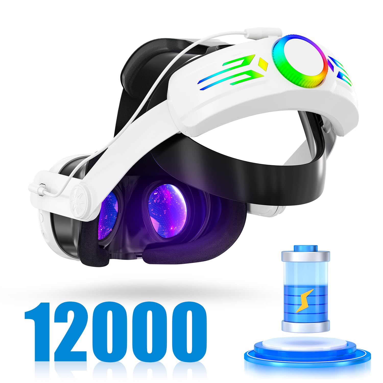 Head Strap Battery for Meta Oculus Quest 3 3S, 12000mAh Rechargeable Battery Head Strap, Adjustable Elite Strap with Battery RGB Light 8H Playtime