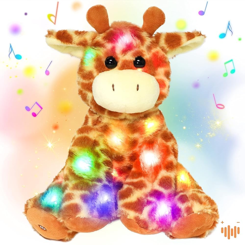 Photo 1 of ***LIGHTS NON-FUNCTIONAL**** Hopearl LED Musical Stuffed Giraffe Lighting Up Singing Plush Toy Adjustable Volume Lullaby Animated Soothe Birthday Festival for Kids Toddlers Boys Girls, Orange, 11''