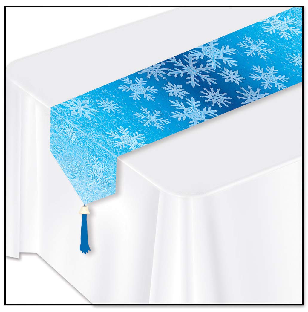 Beistle Printed Snowflakes Table Runner, Paper, Blue/Light Blue/White, 11" x 6'
