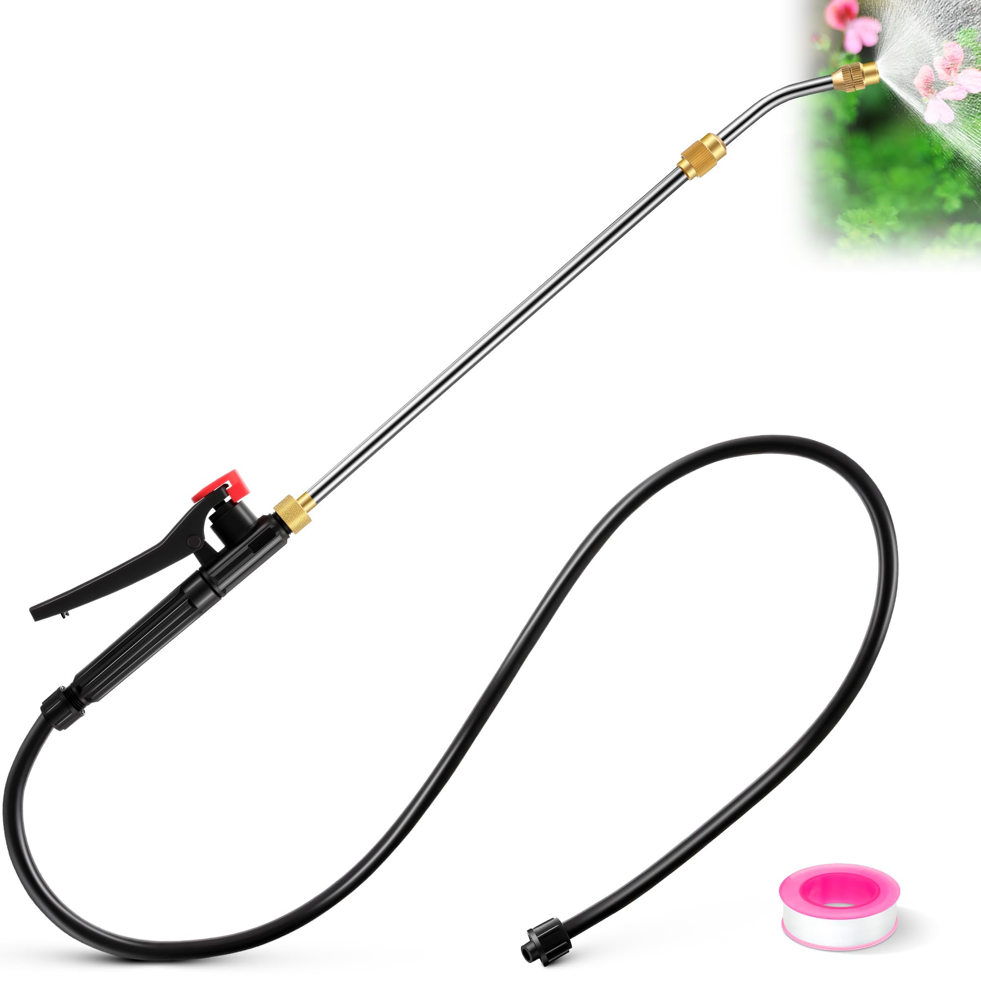 Photo 1 of Enhon Pump Action Pressure Sprayer Wand universal, Retractable 29" Stainless Steel Replacement Sprayer Wand with PVC Replacement Hose & Shut off Valve