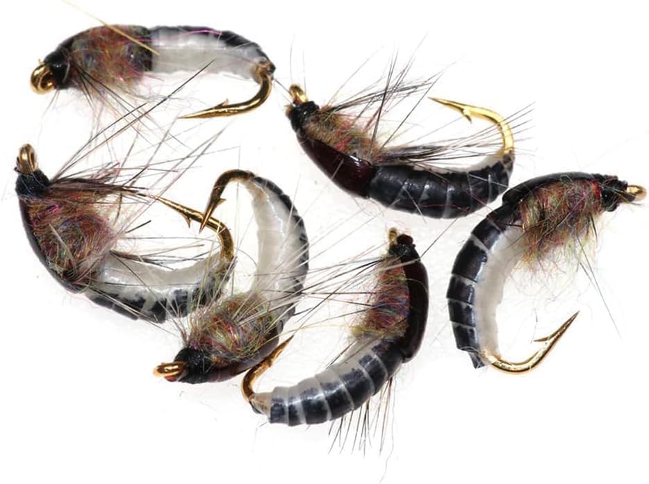 Rosojodg 6Pcs Brown Realistic Nymph Scud Fly for Trout Fishing - 2 Count - Plastic - Straight Eye Hook - FISHING_HOOK