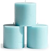 CANDWAX 3x3 Pillar Candles Set of 3 - Rustic Unscented No Drip Light Turquoise Candles for Home Decor, Weddings, Centerpieces