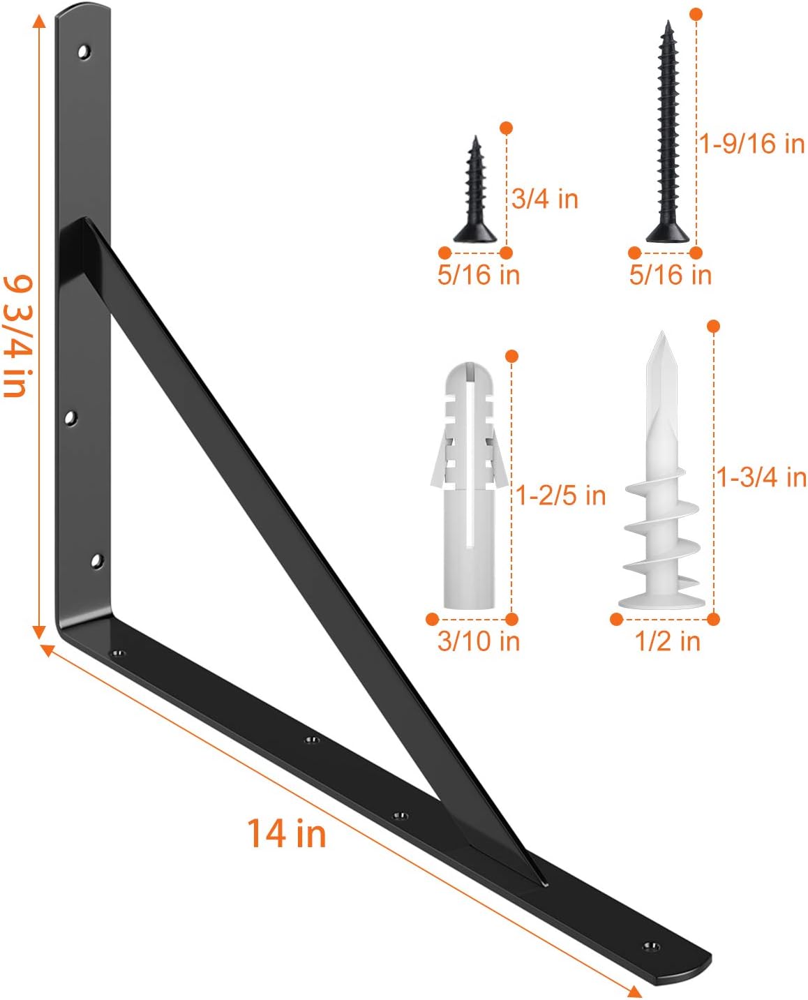 LuckIn Shelf Bracket 14 Inch for Floating Shelf, Heavy Duty Wall Mount L Bracket, 90 Degree Triangle Corner Bracket with Gusset (8 Pack,Black): Home Improvement