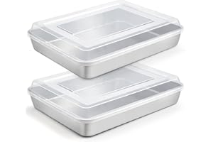 TeamFar Lasagna Pan, 12⅖’’ x 9¾’’ x 1.85’’ Stainless Steel Rectangular Cake Brownie Baking Pan with Lid, Non-Toxic & Heavy Du
