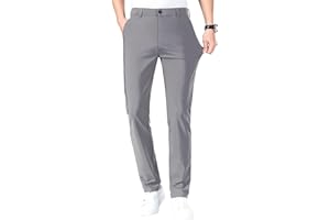 LUSHENUNI Men's Golf Pants Slim High Stretch, Ice Silk Dress Pants with Expandable-Waist Pants