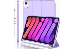 iMieet iPad Mini 7 Case 2024 (A17 Pro), iPad Mini 6 Case (8.3-Inch,2021 Model), iPad Mini 7th/6th Generation Case with Pencil Holder, Trifold Stand Smart Case with Soft TPU Back,Clove Purple