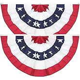 2 Pack USA Pleated Fan Flag, 1.5x3 Ft American US Flag Patriotic Bunting Stars and Stripes Banner with Canvas Header and Brass Grommets for 4th of July Memorial Day Indoor Outdoor Decoration