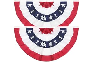 JIALWEN 2 Pack USA Pleated Fan Flag, 1.5x3 Ft American US Flag Patriotic Bunting Stars and ​Stripes Banner with Canvas Header and Brass Grommets for 4th of July Memorial Day Indoor Outdoor Decoration