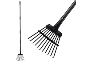 TWINKLETOOL Small Rake for Leaves, 11 Metal Tines Narrow Leaf Rake, 60'' Leaf Rakes for Lawns with Adjustable Steel Handle for Camping Flower Beds Mulch Shrub, Black