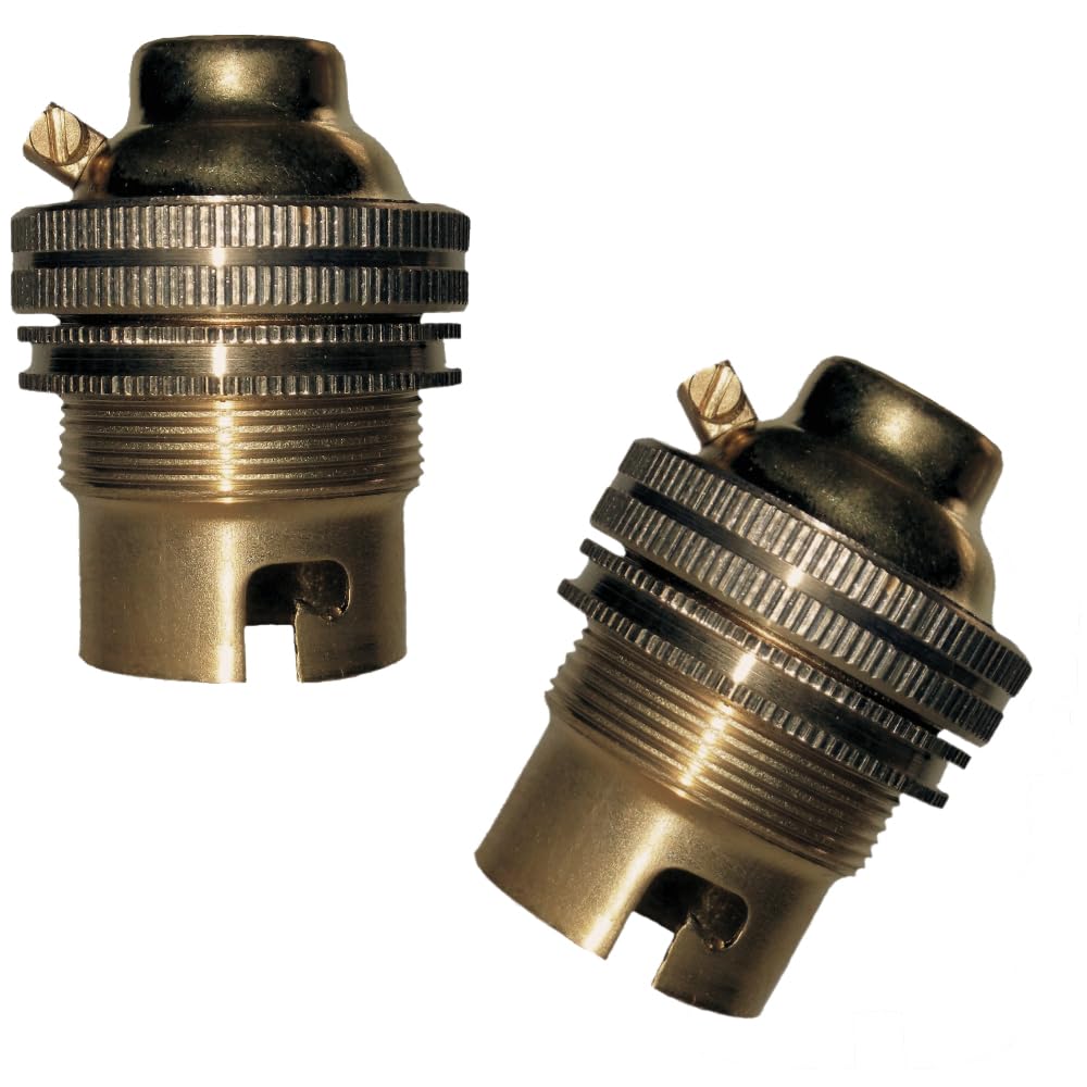 2 Pack - Traditional Earthed Metal Lampholder with Shade Retaining Ring in Raw Brass Finish