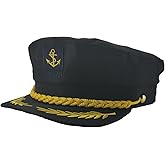 IFJJ Captain hat,Adult Sailor hat,Navy Marine Cap Adjustable boat cap Costume Accessory (black)