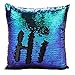 Fengheshun Reversible Sequins Mermaid Pillow (Filled) 40×40 cm Magical Color Changing Indoor Decorations (Black+Green), Children's Day Gift