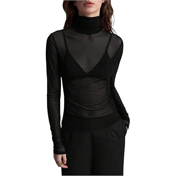 トップス MEER. NECK SLIT SHEER TOP /CHARCOAL NECK SLIT SHEER TOP /CHARCOAL A536 - MEER.