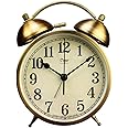 Maxspace Metal Golden Table Clock, Retro Vintage Non-Ticking Small Alarm Clock,Battery Operated Silent Quartz Movement HD Glass Desk Clock for Bedroom Living Room Indoor Decoration Kids… (Arabic3)