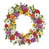 Collections Etc Vibrant Summer Daisy & Wildflower Front Door Wreath Porch Decoration, 22