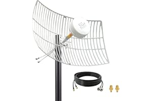 SIGNALPLUS MIMO 4G LTE/ 5G Antenna Outdoor Directional Long Range Parabolic Grid Antennas for t-Mobile 4G LTE/5G WiFi Hotspots/High Gain 2x2 30dBi/ 698-6000MHz/ 2pcs 15meters LMR240 Cable SMA TS-9