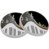 Piano and Music Note Ceramic Coasters Absorbent Drink Coasters Round Ceramic Table Coasters Set Decorative Coffee Cup Beverage Coasters Wine Beer Bar Coasters 2 Pack