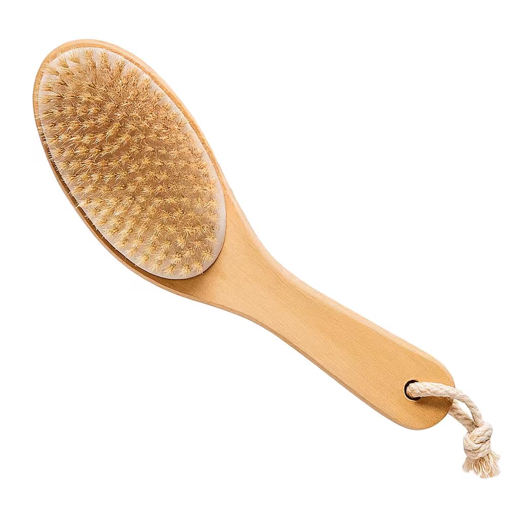 Photo 1 of 100% Natural Boar Bristle Body Brush with Contoured Wooden Handle for Dry Brushing Exfoliating Wooden Shower Brush for Smooth Glowing Skin by Touch Me