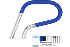 Oswerpon Pool Handrail, 30" x 22" Pool Railings for Inground Pools, 304 Stainless Steel Pool Handrails with Blue Nylon Grip Cover & Inflatable Float Hammock, Quick Mount Accessory Included