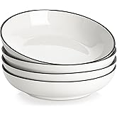 MALACASA 8.85" Large Pasta Bowls, 42 OZ White Salad Bowls Soup Bowls, Porcelain Serving Bowls Set of 4, Ivory White & Black Rim, Microwave & Dishwasher Safe, Series REGULAR