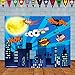 asdfg 5 x 3ft Superhero Cityscape Photography Backdrop and Superhero Party Banner for Kids Birthday Party Decoration, Studio Superhero Photography Background (5 x 3Foot)