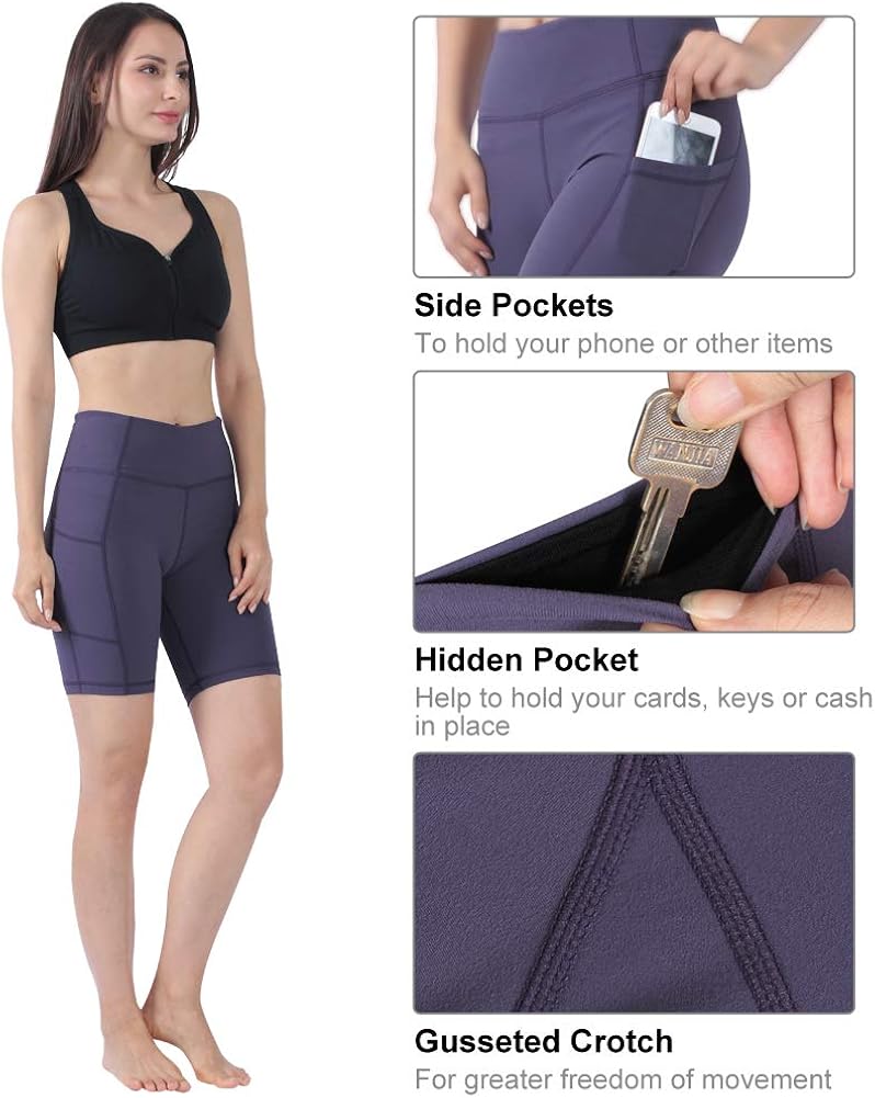 DD DEMOISELLE Women High Waist Stretchy Tummy Control Yoga Shorts with Pockets: Clothing