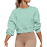 Joywayco Women's Long Sleeve Round Neck Cropped Sweatshirts Cute Loose Fit Pullover Tops