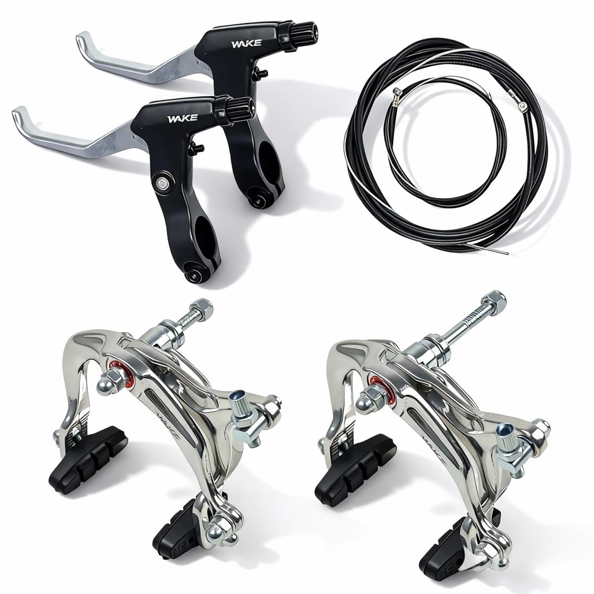 CYSKY Bike Brakes Set, Front and Rear C-Type Brakes Calipers, Include Inner and Outer Cables and Bike Brake Levers Kit for MTB Road Bicycle (Silver)