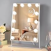 HIEEY Hollywood Vanity Mirror with 12 Dimmable Bulbs Lights, Three Color Lighting Modes, and 5X Magnification, Smart Touch Co