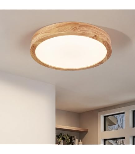 48W Dimmable LED Round Wood-Grain Ceiling Light – 20 Inch, Remote Control, 3000K-6500K, Flush Mount For Bedroom/Living Room