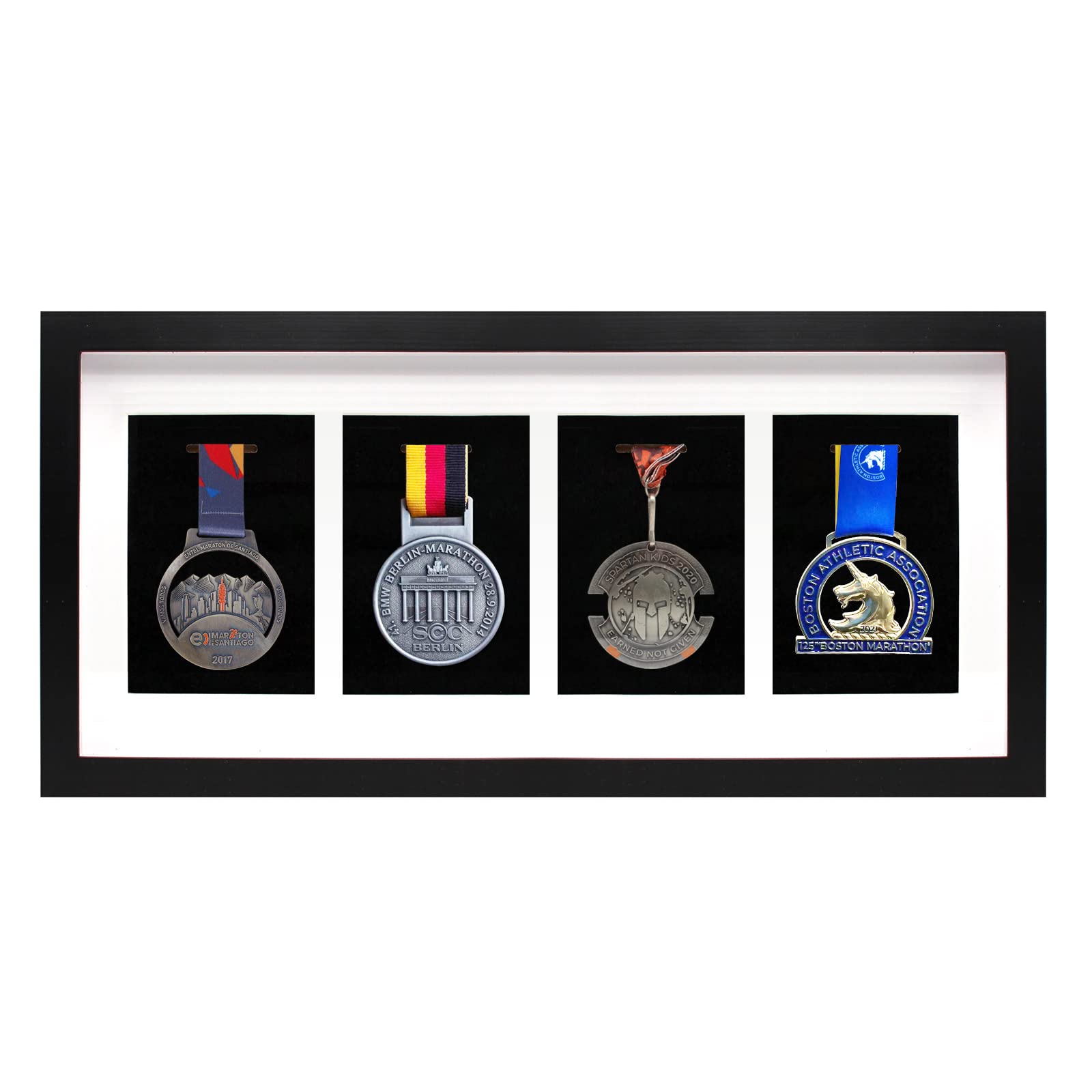 20" Medal Display Frame, Black Medal Display Case for 4 Medals, 3D Medal Shadow Box for Runners Marathon Triathlon Soccer Gymnastics All Sports Medals Award Insignia - Large