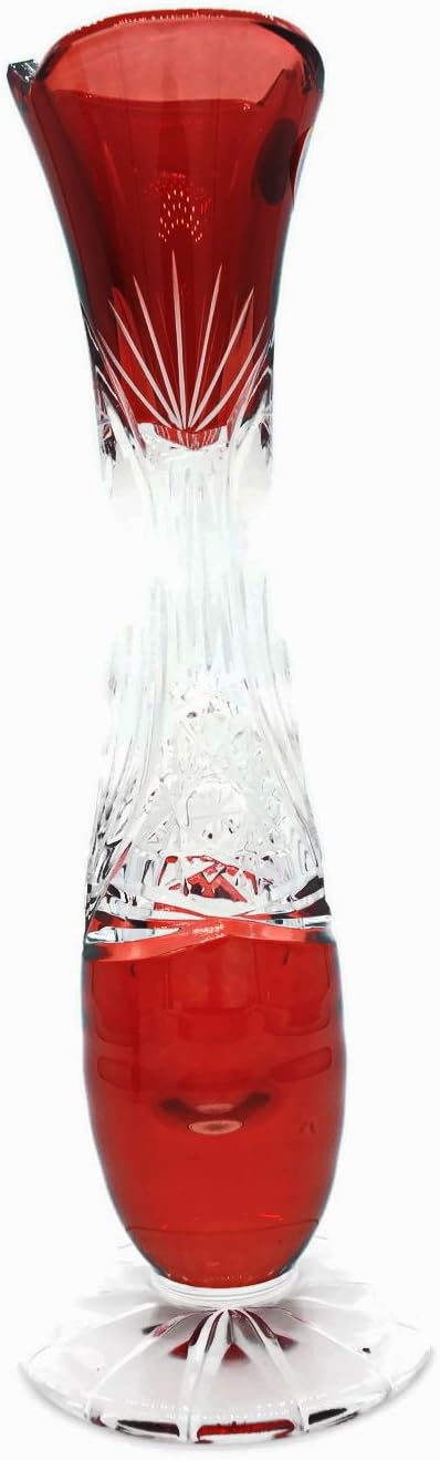 Kardas Crystal (TM Bohemia LEADED Crystal Glass SHAPILLO VASE (Small, Vino Red)