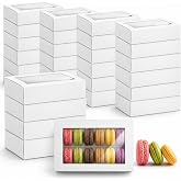 Dicunoy 30 Pack Macaron Box for 12, White Pastry Boxes with Window for Gift | Cookie Packaging Box for Dessert, Bakery Contai