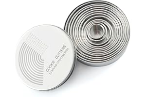 ECOMAID 12Pcs Round Cookie Biscuit Cutter Set, 18/8 304 Stainless Steel Circle Biscuit Cutters Donut Cutter Set for Muffins D