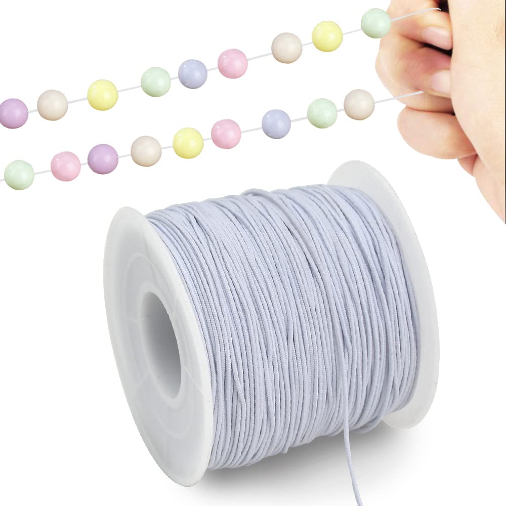 TONIFUL 1mm x 110 Yards White Elastic String for Bracelet Jewelry Making, Stretchy Cord for Bracelets, Rattail Macrame Necklaces Bulk Beading Thread Kumihimo