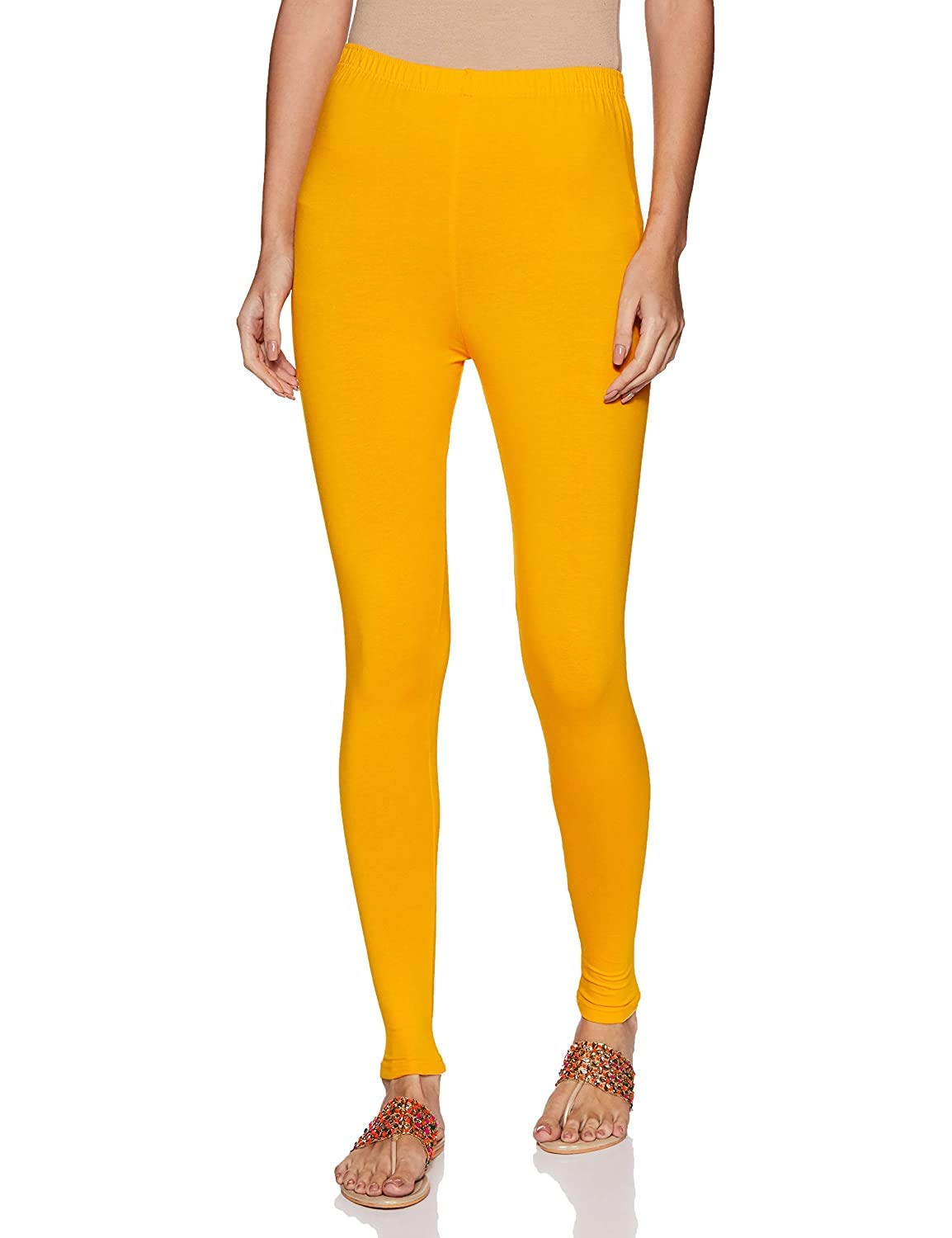 LUX LYRA Indian Churidar Leggings for Women - Long Churidaar Yoga Pants, Dance Bottoms, for Kurtis, Salwar, Tops or Casual Dress - Cotton Spandex 4Way Stretch (Turmeric)