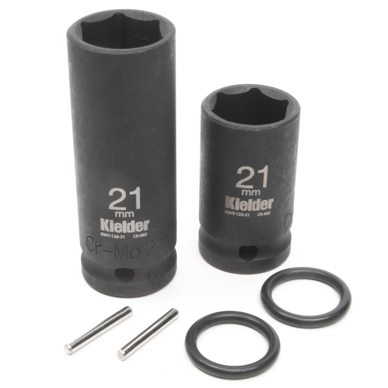 Kielder KWT-1256-PO2 1/2" 21mm Scaffolding Impact Sockets (52mm & 80mm Long) with Pin & O-Ring (2 Pack)