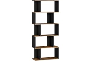 HOMCOM 5-Tier Bookshelf, Geometric S Shaped Bookcase, Tall Narrow Display Shelf for Living Room, Study Room, Home Office, Rus