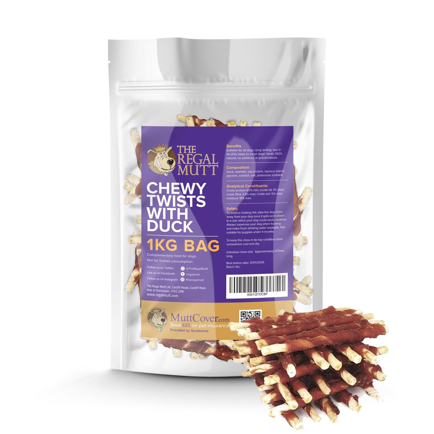 The Regal Mutt - Chewy Twists with Duck - 1kg Bag — image 1