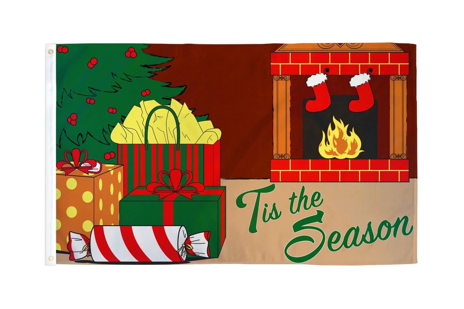 AZ FLAG - Tis The Season Fireplace Flag - 3x5 Ft - 100D Polyester Winter Christmas Banner with Two Metal Grommets - Fade Resistant - Vivid Colors - 3' x 5' Feet - 150x90 Cm